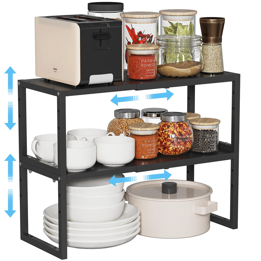 2 Pack Expandable Kitchen Cabinet Shelves Organizer,Heavy Duty Metal Shelving Units and Storage,Stackable Adjustable Kitchen Storage Organization Shelves Rack for Counter Cupboard Pantry,Length:20.5"
