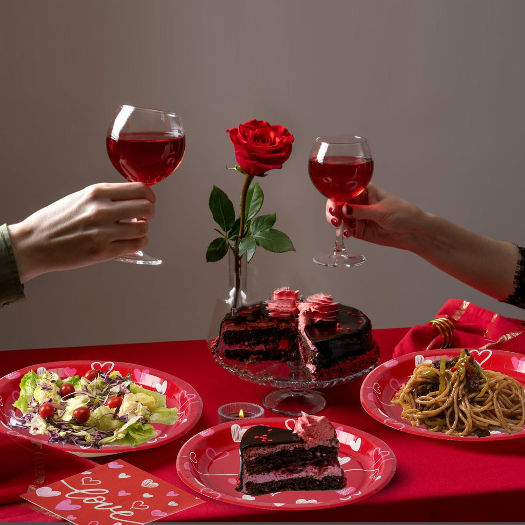 Dereinwo 50Pcs Valentines Day Large 12" x 10" Oval Paper Plates and Napkins Disposable Heavy Duty Paper Plates and Napkins for Valentines Day Party Supplies