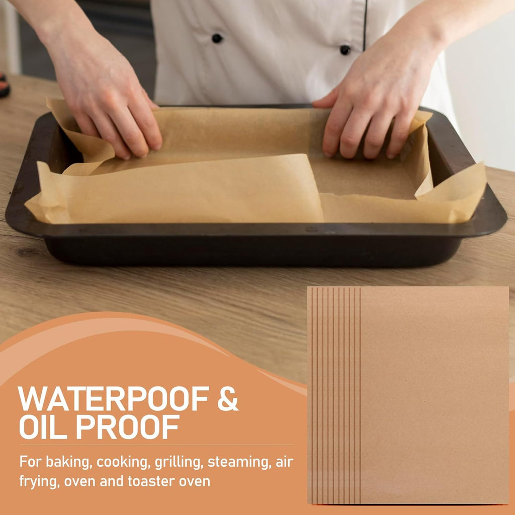 Skiennix Large Parchment Paper Sheets - 200 Pcs Heavy Duty Nonstick Baking Sheets | 13 x 18 Inch Brown Unbleached