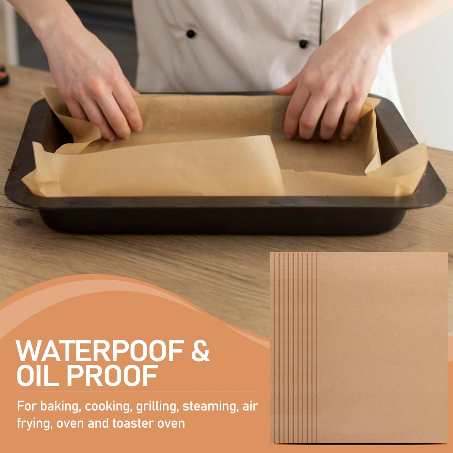 Skiennix Large Parchment Paper Sheets - 200 Pcs Heavy Duty Nonstick Baking Sheets | 13 x 18 Inch Brown Unbleached
