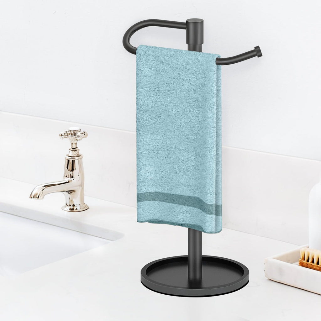 JIAPAIDUO Hand Towel Holder Stand, Matte Black Standing Towel Racks for Bathroom, Stainless Steel Free Standing Towel Rack, Towel Bar Kitchen Vanity Countertops Decor