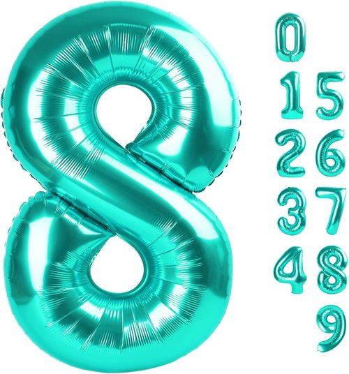 40 Inch Blue-Green Number 8 Balloon | Perfect for 8th Birthday, Weddings & Graduations