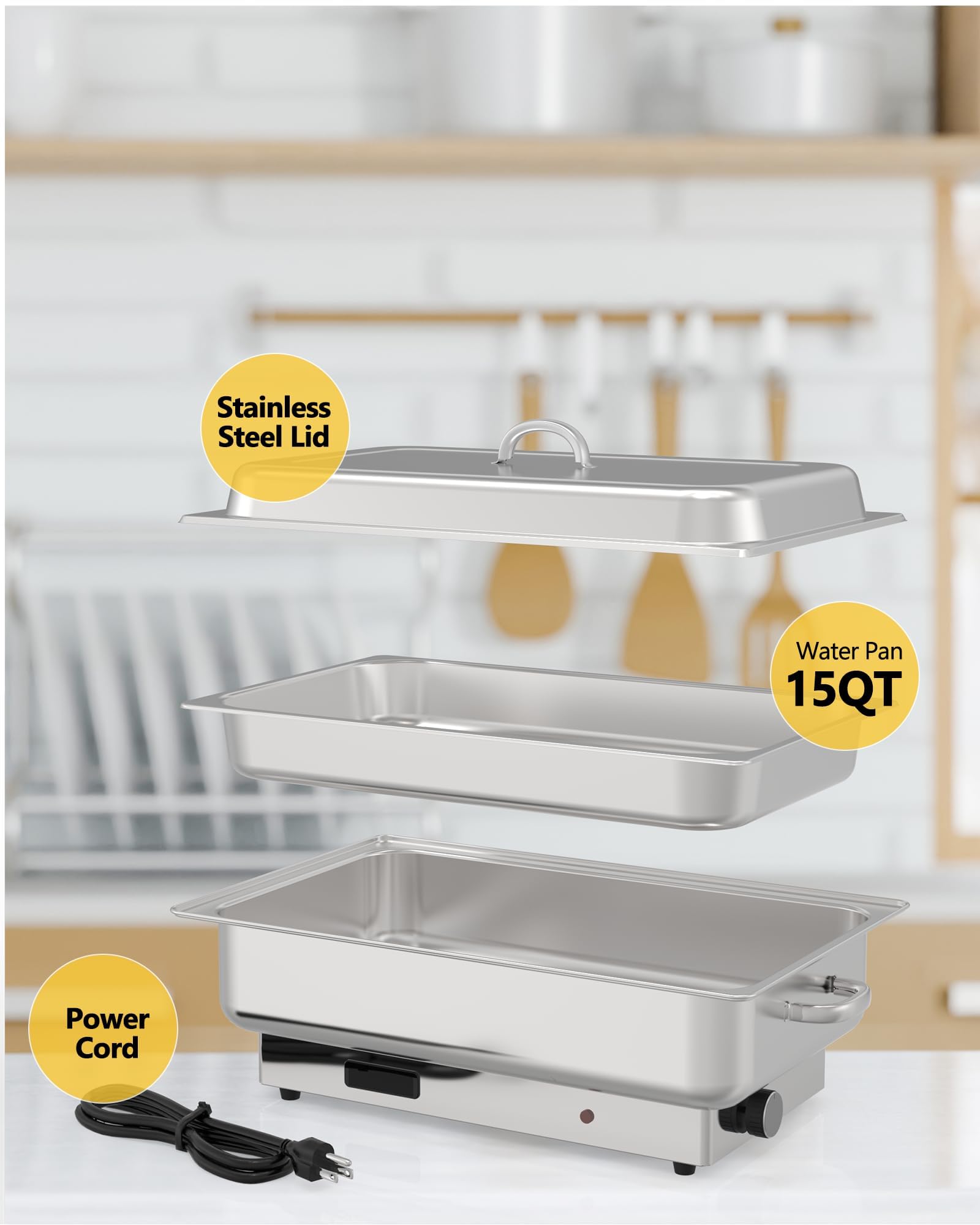 Electric Chafing Dish, 2 x 4.5 QT Half-Size Buffet Set Food Servers and Warmers Stainless Steel Chafing Dish, Commercial Food Warmer with Temperature Control Display for Parties, Catering, Festivals