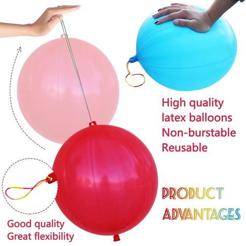 LEEZZIZZ Punch Balloons - 30Pcs Thickened Neon Party Favors for Kids | Durable Rubber Band Handle