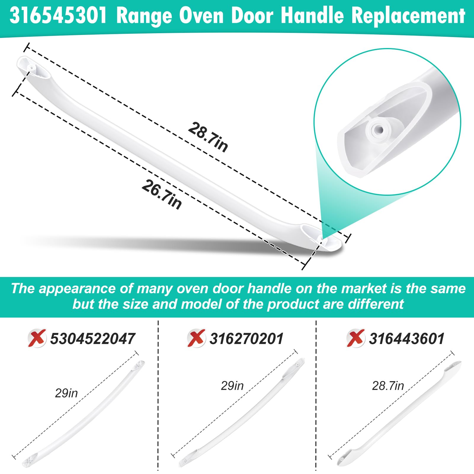 Upgraded 316545301 Oven Door Handle Replacement Compatible with Frigidaire Kenmore Crosley Stove Oven Handle Replacement 316020200 1614011 AP4527354 Range Oven Handle for Gas/Electric Range Stove