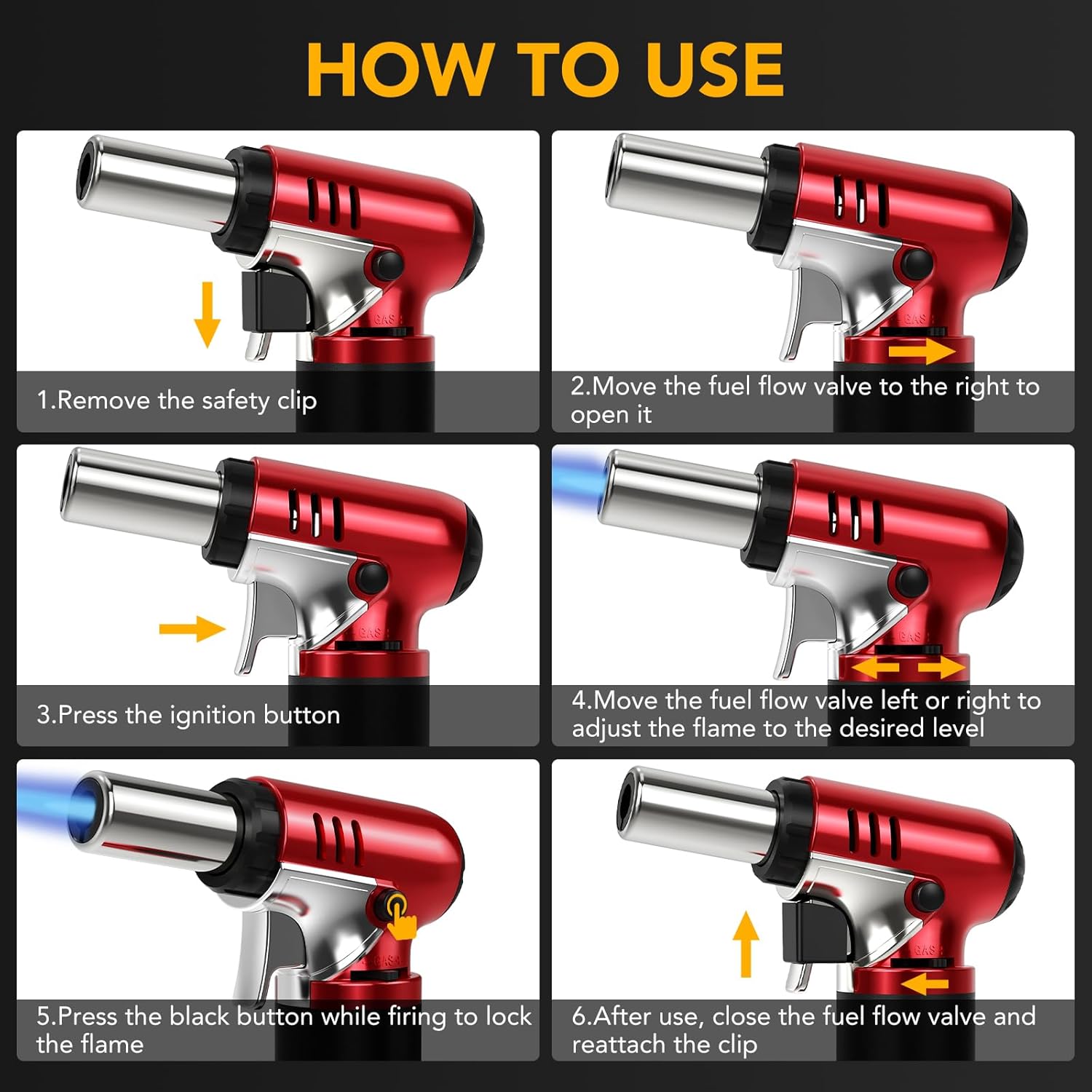 Semlos Butane Torch - Refillable Kitchen Lighter with Safety Lock & Adjustable Flame | Perfect for DIY, Crème Brûlée & Soldering