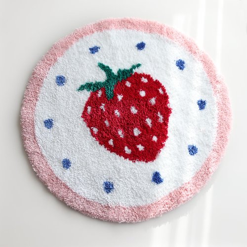 6 Funpop Fluffy Rug, 27 in Tufted Round Strawberry Area Rug for Bedroom; Non - Slip Bath Mat for Bathroom; Soft Cute Carpet for Living Room, for Girls' Room, for Kitchen, Machine - Washable