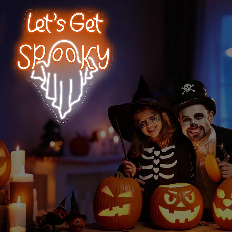 Let’s Get Spooky Ghost Neon Sign – Spooky LED Wall Decor with Variation: Ghost