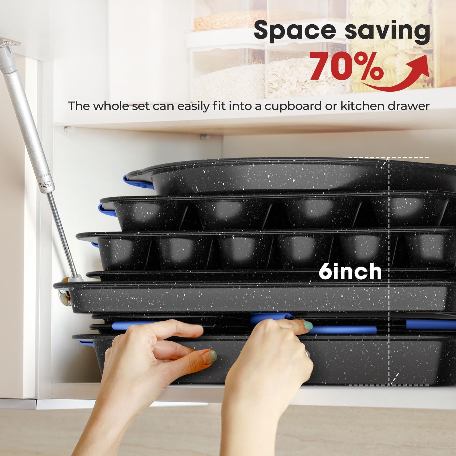 Skiennix 11-Piece Professional Baking Set - Oven-Safe Nonstick Cookware with Cool-Touch Handles | Black & Blue