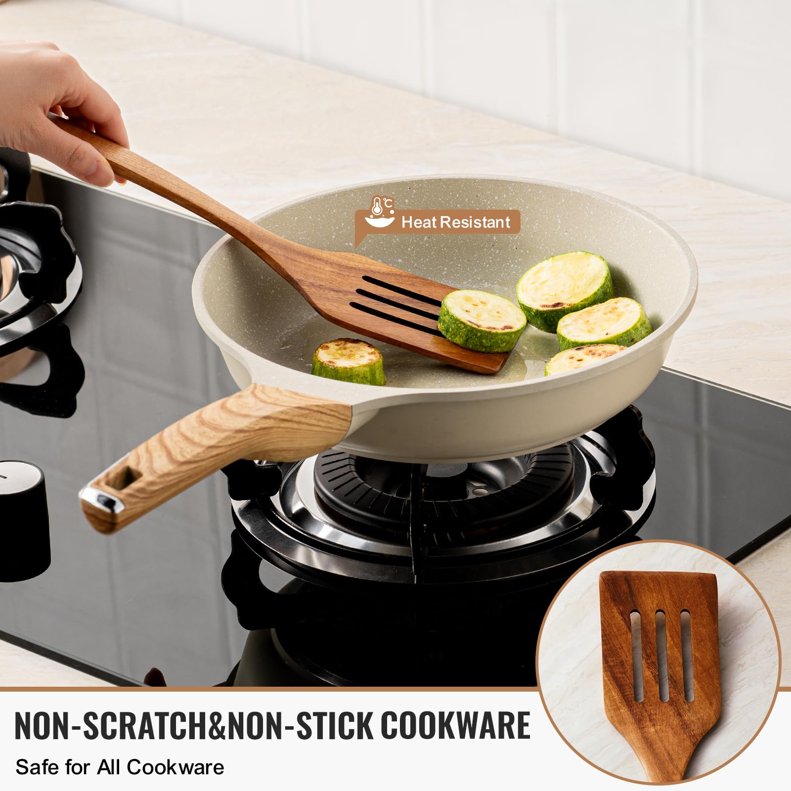 Terlulu 10 Pcs Wooden Spoons for Cooking, Natural Teak Wooden Kitchen Utensils Set, Durable Cooking Utensils Set with Comfort Grip for Cookware, Smooth Finish&NonStick& Heat Resistant Wooden Spatula
