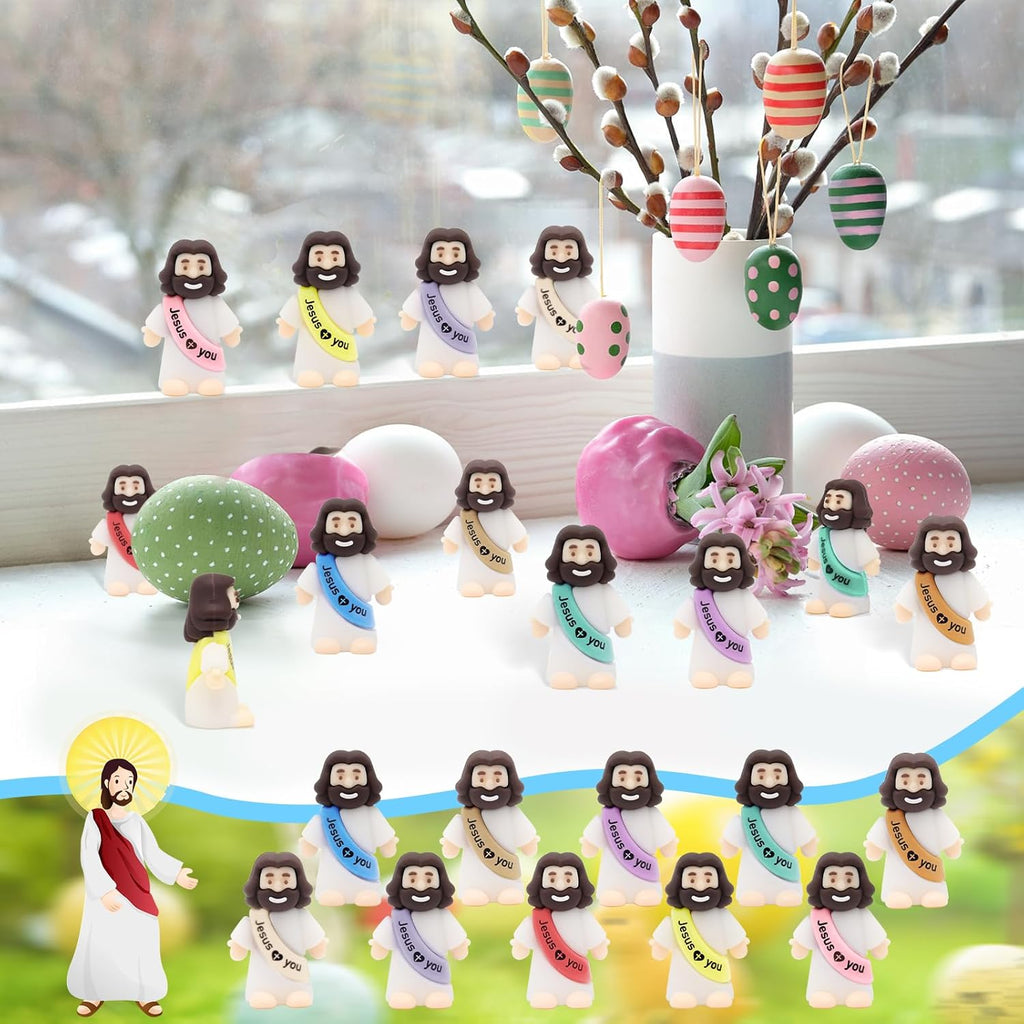 YuDanae Jesus Loves You Figures - 100pcs Baby Jesus Party Favors for Baptism & Easter Crafts (Macaron)