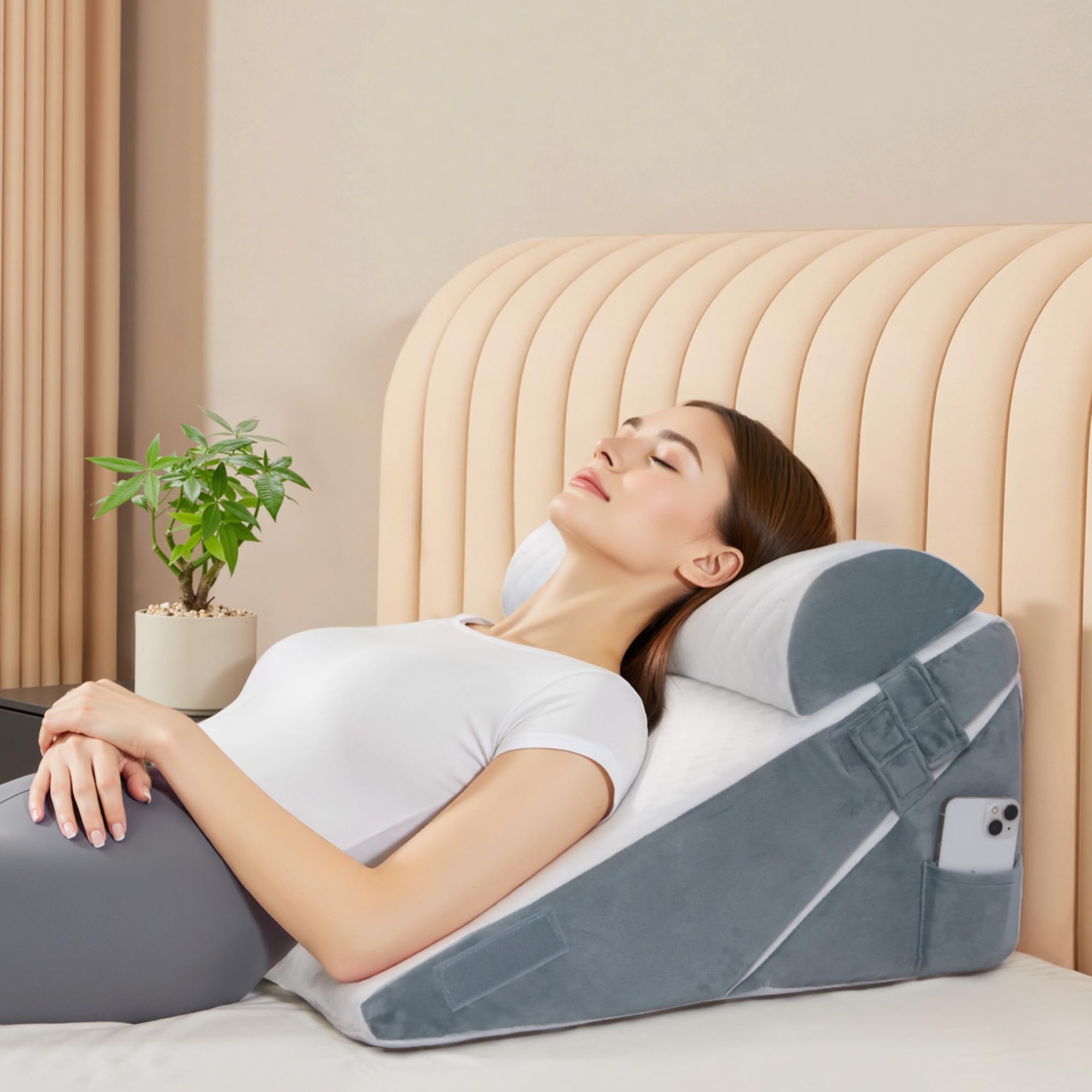 VMFKPNR 3PCS Bed Wedge Pillow Set for After Surgery, 9&12inch Orthopedic Memory Foam Adjustable Pillow Wedge for Acid Reflux Relief, Back Pain, Neck&Back Support