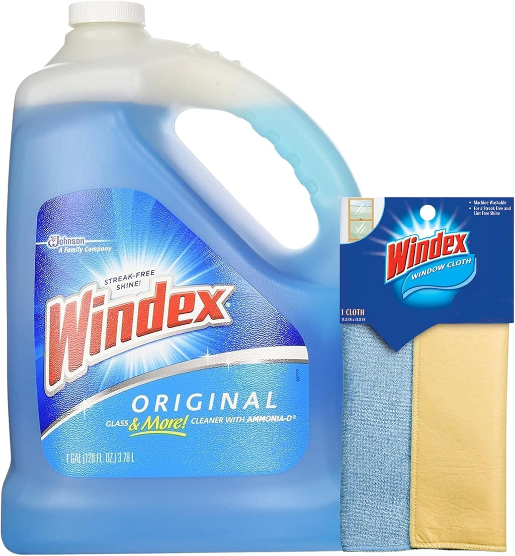 Windex 1 Gallon Refill, Glass Cleaner Refill 1 Gallon Original - With 1 Microfiber Cloth
