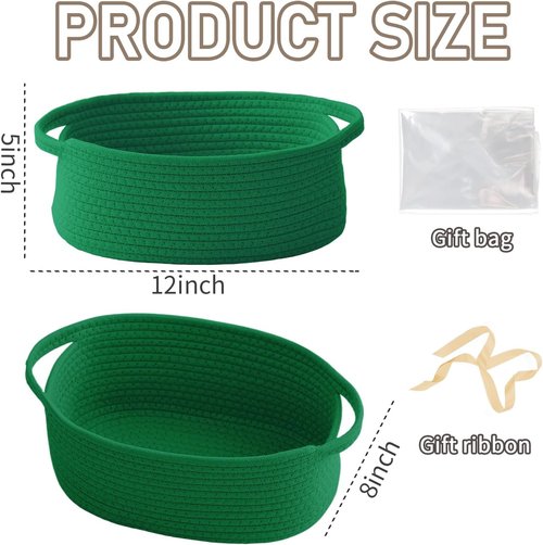 JMvicyroam Woven Storage Baskets - Small Rope Bins with Handles for Organizing | Green | 2 Pack