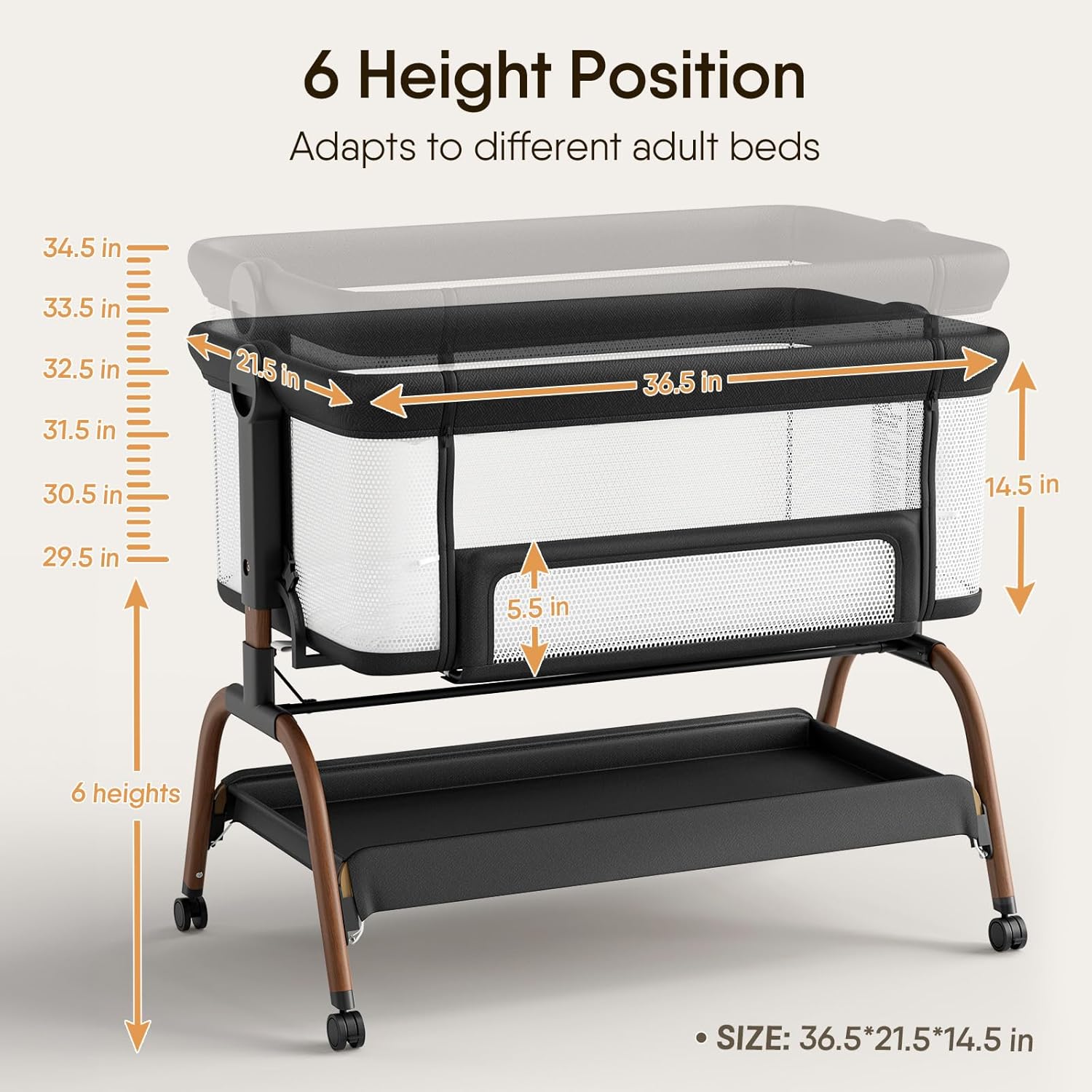 Skiennix Baby Bassinet - 3-in-1 Bedside Sleeper with Mattress & Breathable Sheet | 6-Height Adjustable