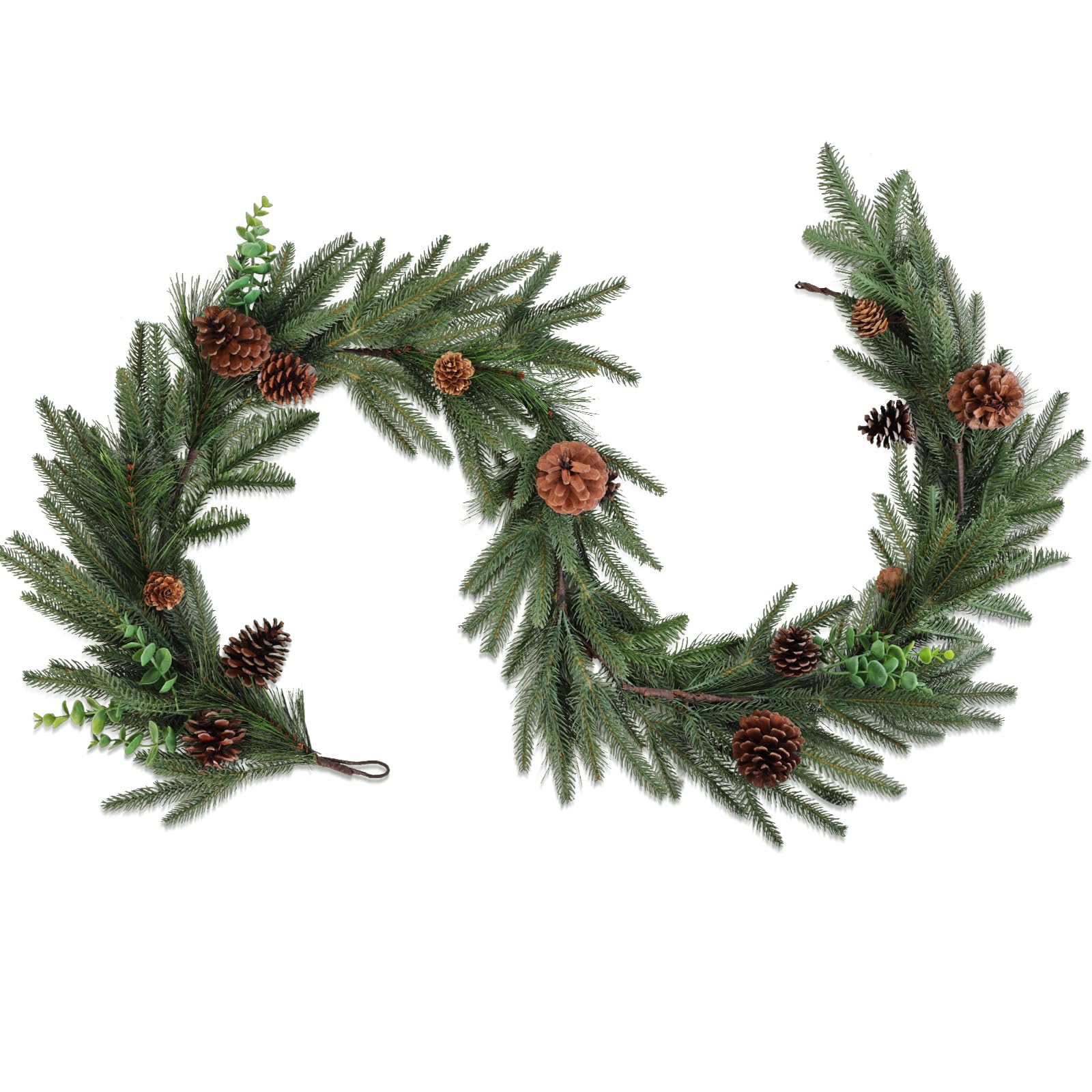 6ft Artificial Christmas Spruce Garland with Pine Cones, Lifelike Winter Greenery Needles Garland Decor for Home, Fireplace, Wall, Porch, Table, Mantle, Indoor Outdoor Decoration