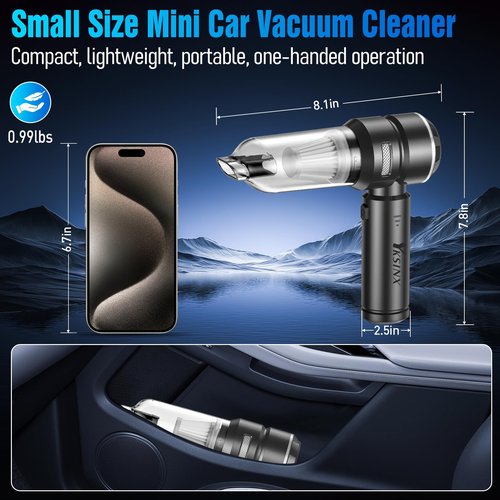 YKSINX Car Vacuum Cleaner High Power,18000PA Handheld Vacuum Cordless with Brushless Motor,4 in 1 Portable Mini Vacuum Cleaner & Air Duster,3 Gear,Small Handheld Vacuum Rechargeable for Car,Home