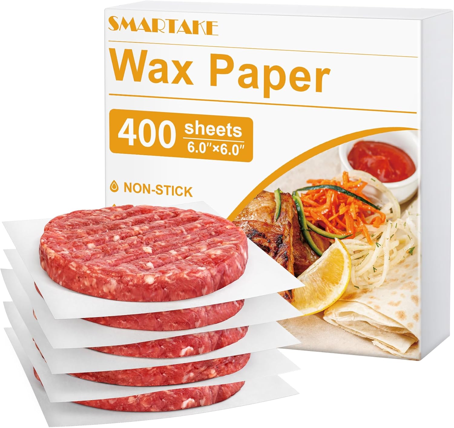 SMARTAKE Wax Paper - 400 Pcs Non-Stick Hamburger Patty & Sandwich Separators | 6 x 6 Inches, White