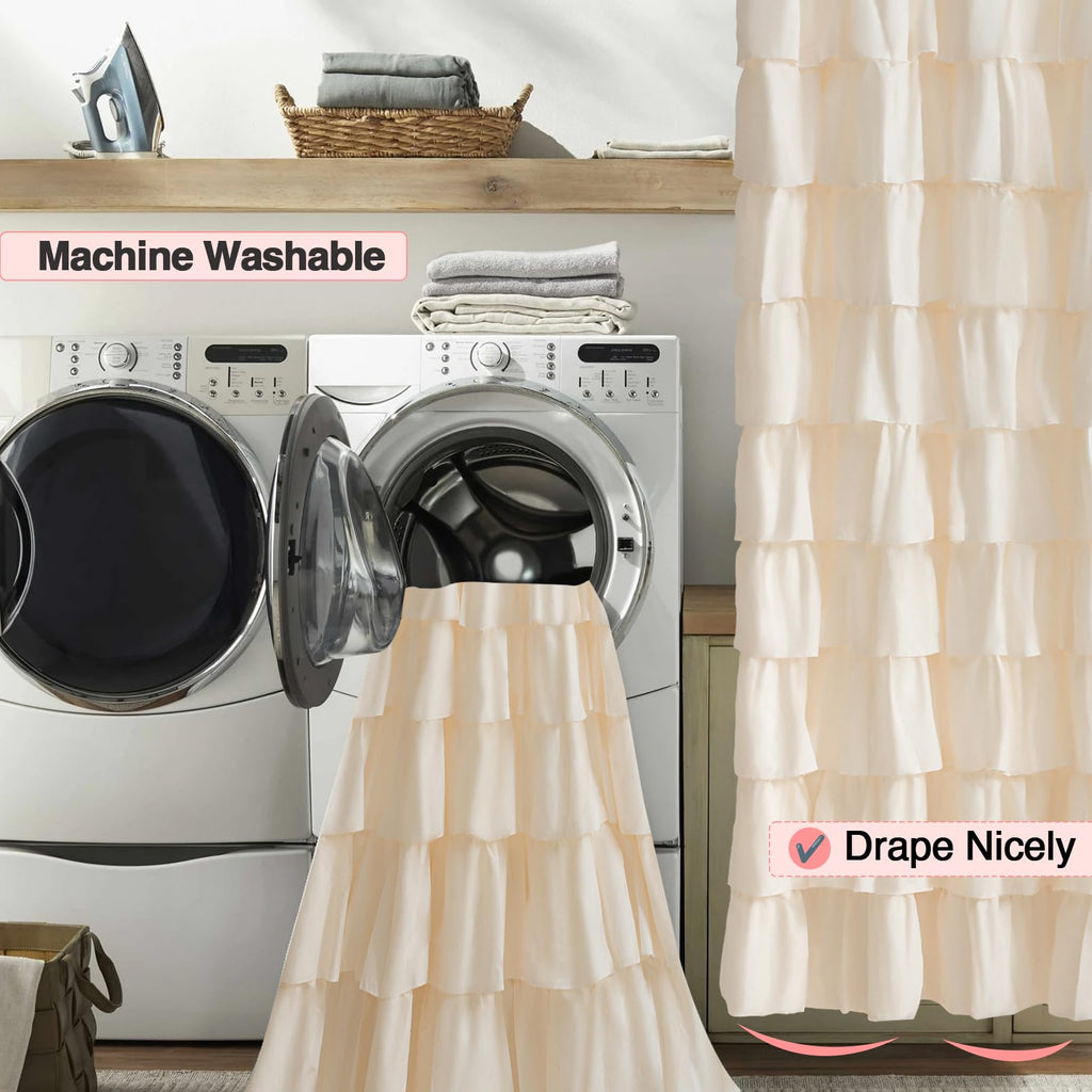 WestWeir Beige Ruffle Shower Curtain - Farmhouse Ruffled Design, Cream Boho Bathroom Curtain with Elegant Layered Ruffles, Rustic Shabby Chic Style, 72x72 Fabric Decorative Drapes