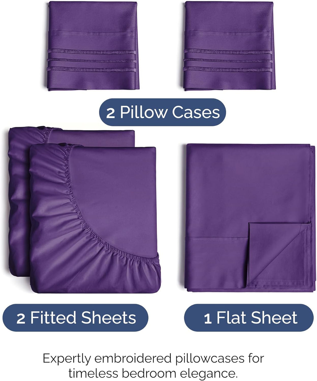 Split King Size 5-Piece Sheet Set - Comfy, Breathable & Cooling Hotel Luxury Bedding - Deep Pockets, Soft, Wrinkle-Free - Oeko-Tex Certified - Purple