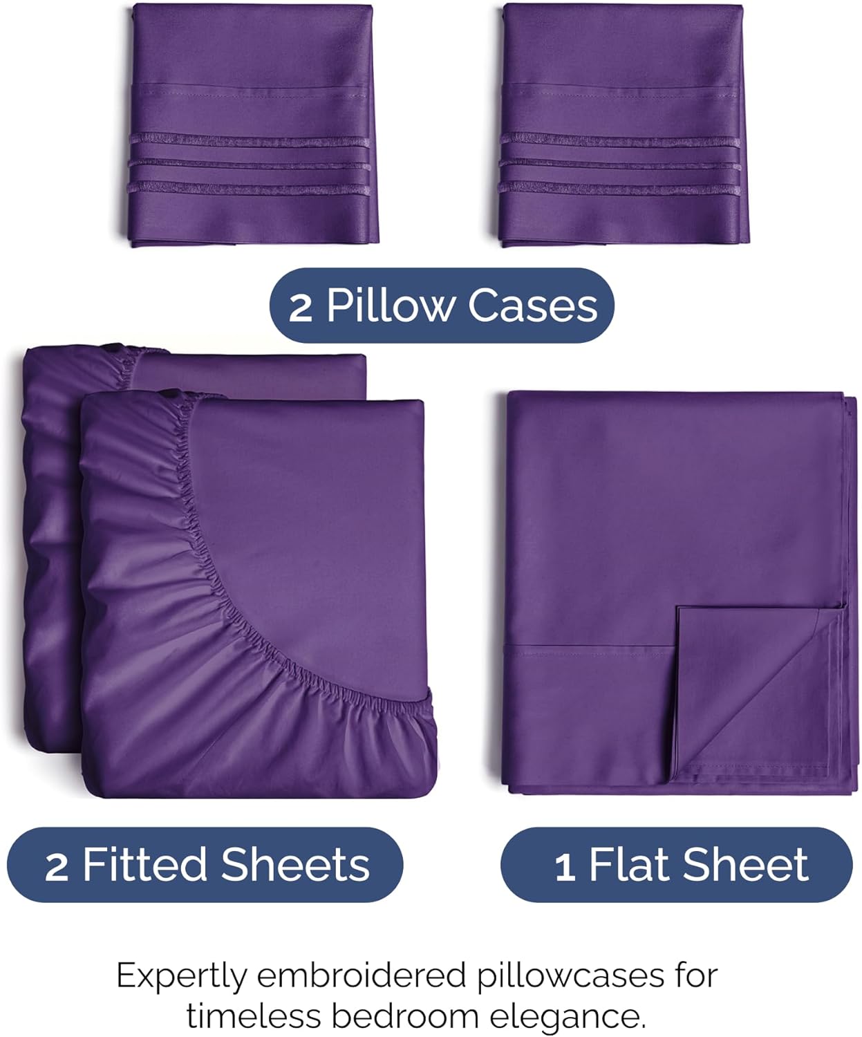 Split King Size 5-Piece Sheet Set - Comfy, Breathable & Cooling Hotel Luxury Bedding - Deep Pockets, Soft, Wrinkle-Free - Oeko-Tex Certified - Purple