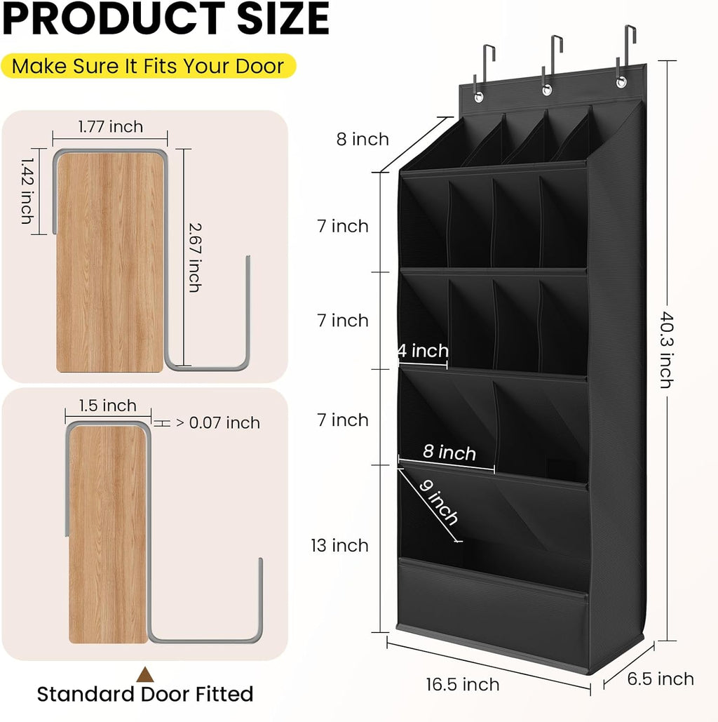 Skiennix Over The Door Shoe Organizer - 18 Pairs Hanging Shoe Rack with Large Breathable Pockets | Black