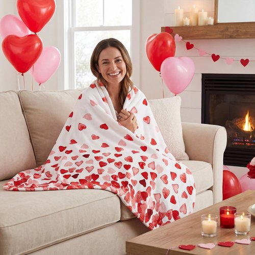 Horaldaily Valentine Flannel Blanket Throw, Red Love Hearts Soft Fuzzy Plush Cozy Fleece Blankets for Couch Sofa Bed Lounging, Ideal Gifts for Kids Adults Wife Self, 50x60