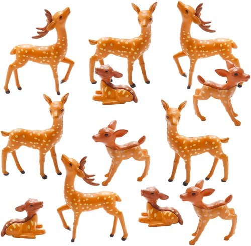 Exasinine Mini Deer Figurines - 12 Pcs Woodland Animal Set for Crafts & Fairy Garden Decor