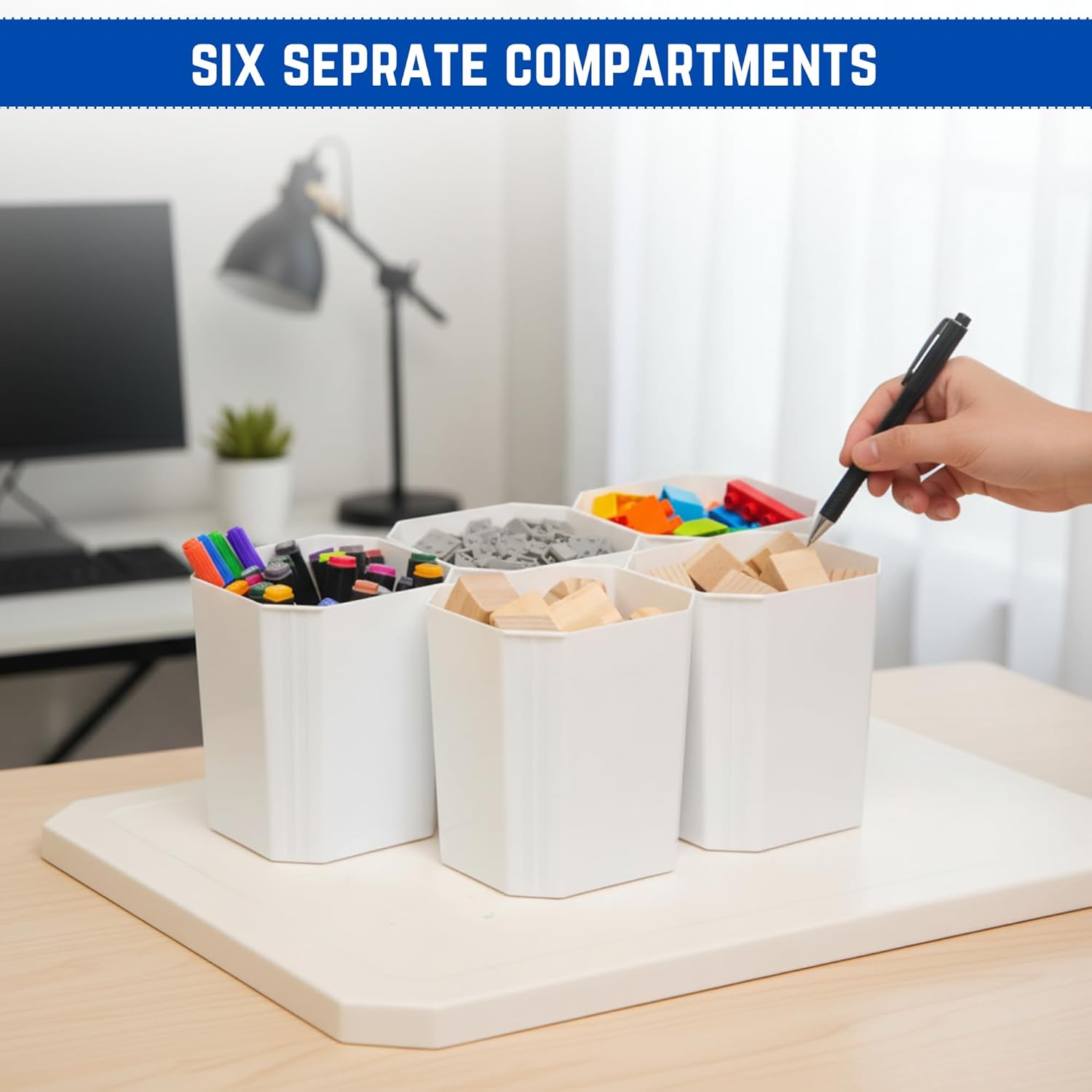 Trivon Plastic Storage Bins - Versatile 17 QT Container with 6 Removable Inserts | 15.94x7.61x7.28 Inches, White