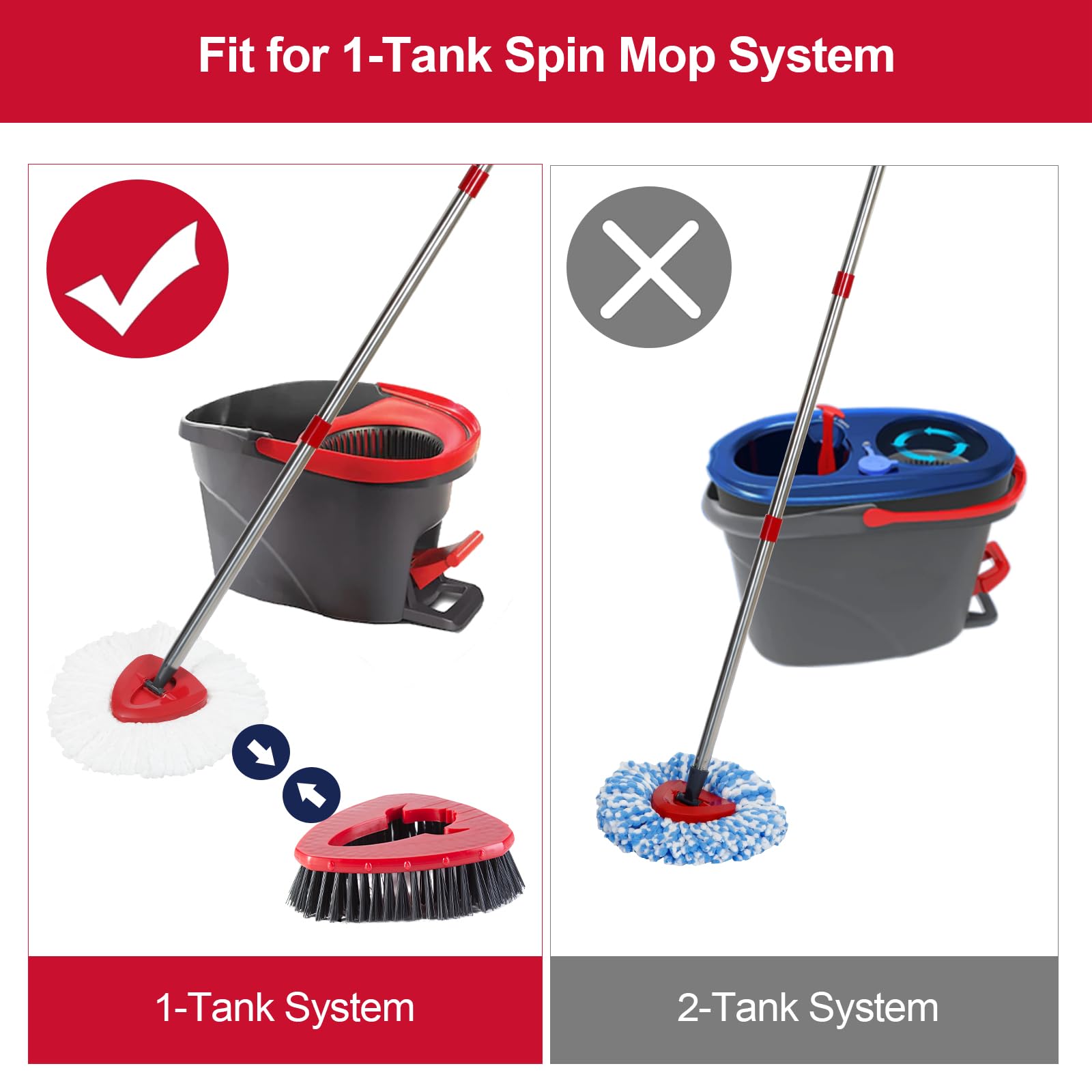 [2 Pack] Scrub Brushes, Floor Cleaning Brush Scrubber Replacements Compatible for O Cedar EasyWring 1-Tank Spin Mop System, Scrub Brush Attachment for Cleaning Bathroom, Kitchen, Tub and Tile