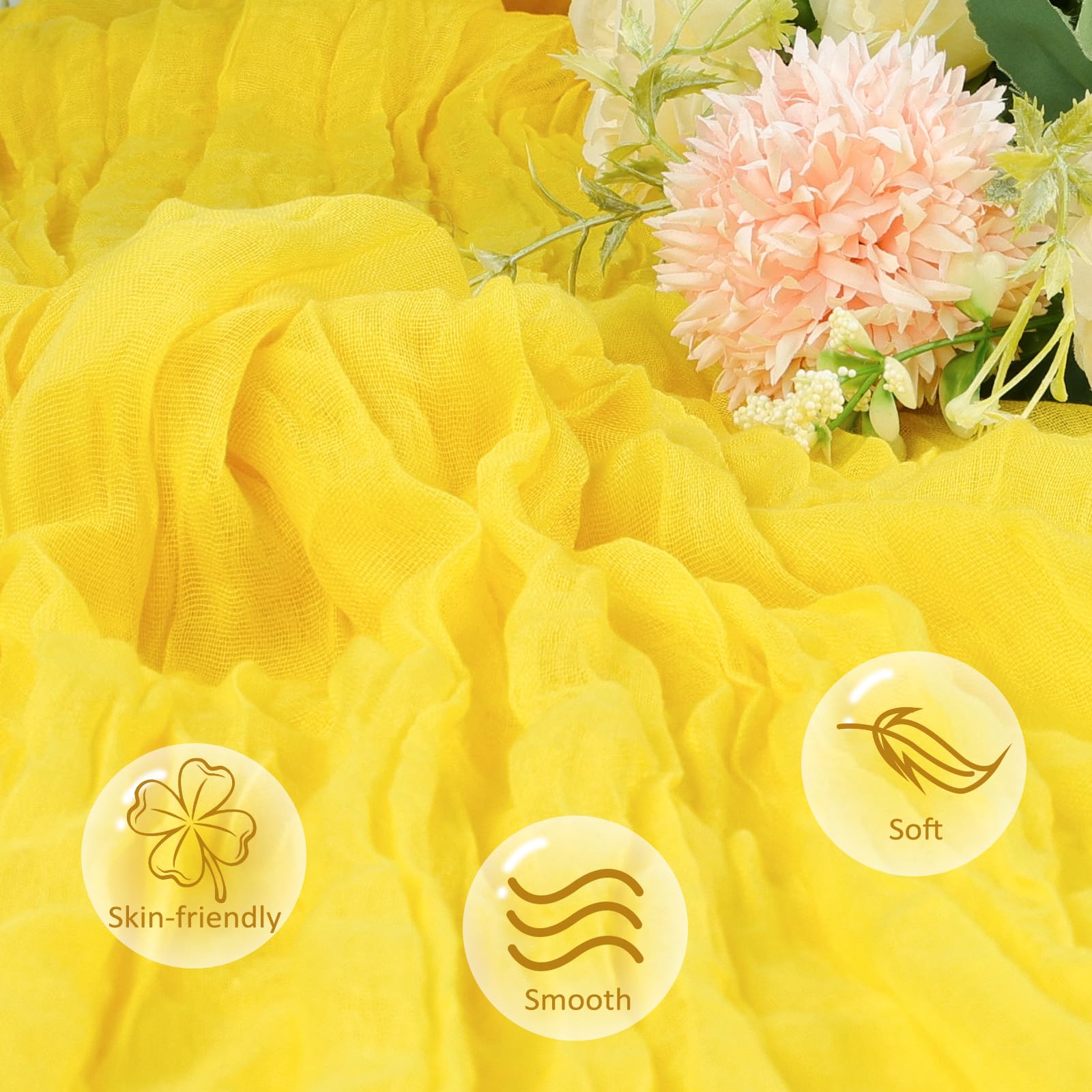 6 Pack Lemon Yellow Table Runner 10ft Boho Gauze Fabric Cheesecloth Table Runner 35 x 120 Inch Rustic Sheer Runner for Holiday Baby Shower Home Décor Party Wedding Decoration