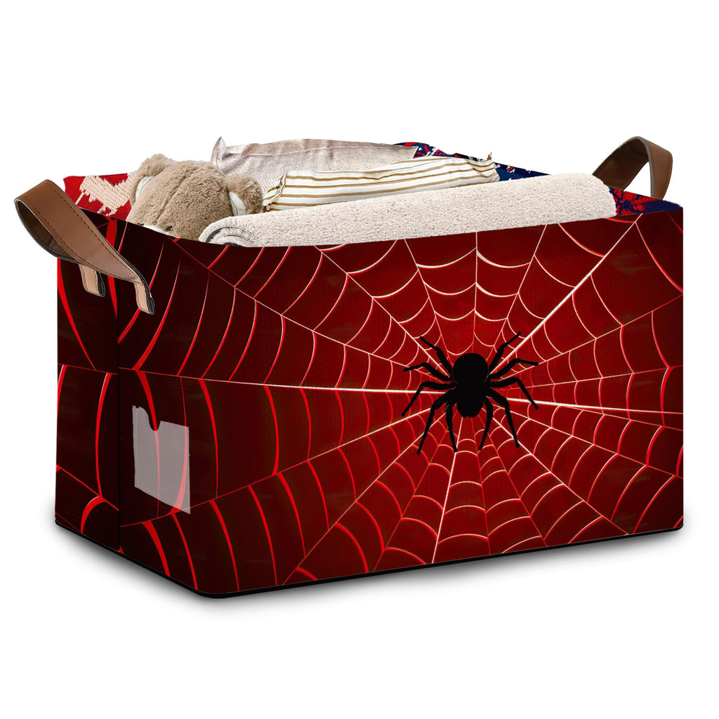 Red Spider Web Pattern Collapsible Box - 17x11.5x10.5 Inch Foldable Organizer for Seasonal Decor, Closet, Under Bed,Halloween Decor, Gothic Storage - Space-Saving Single Pack