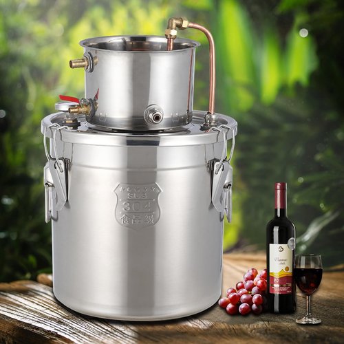 GarveeHome Alcohol Distiller - Spirits Kit w/Circulating Pump, Copper Tube & Dual Display Thermometer, Home Brew Wine Making Kit Oil Boiler Stainless Steel for Diy Whisky Wine Brandy,3 gal