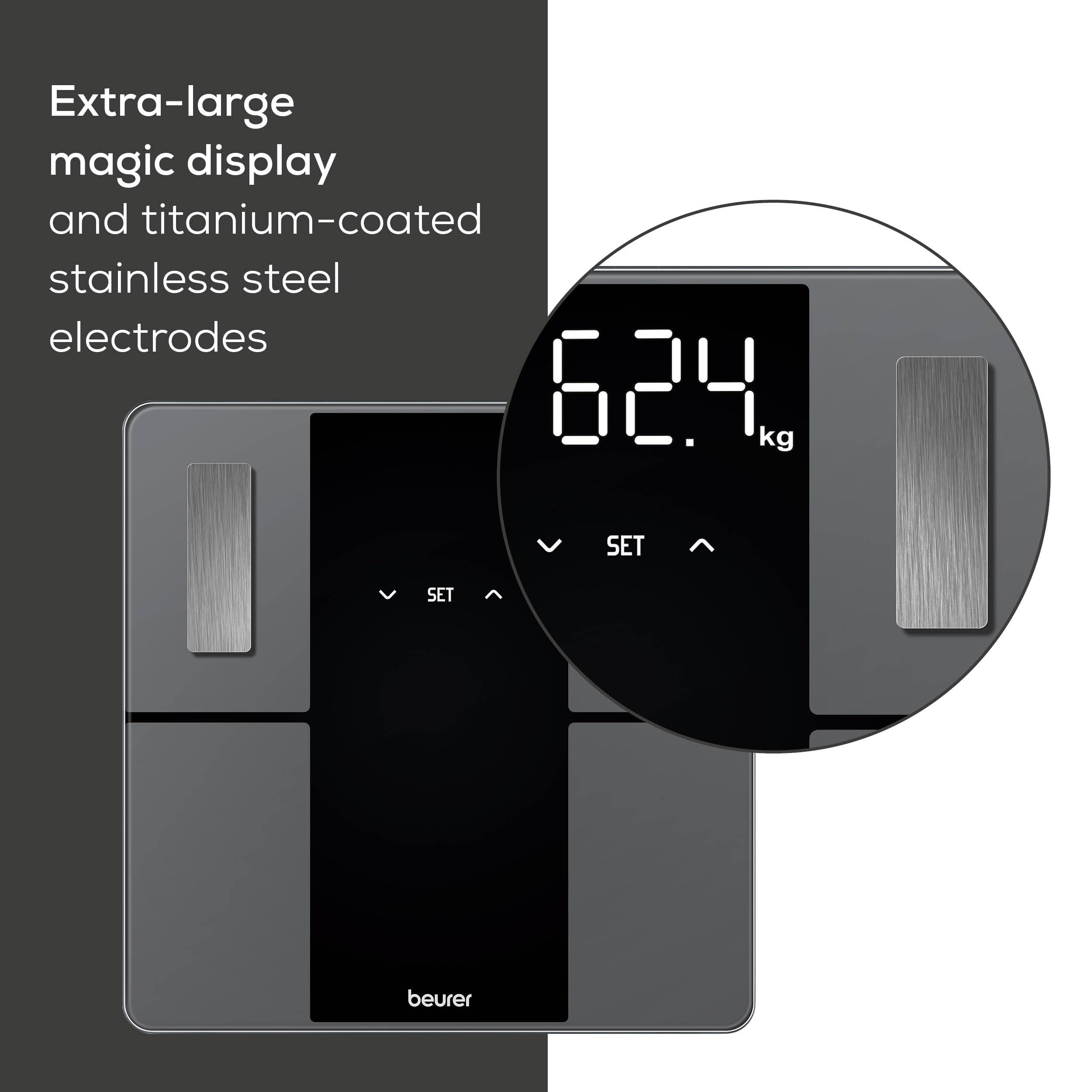 Beurer BF500 Smart Body Analysis Scale with Bluetooth & App, Accurate Digital Diagnostic Scale Measures Body Fat, Muscle Mass, Caloric Needs, 396 lbs, XL Display