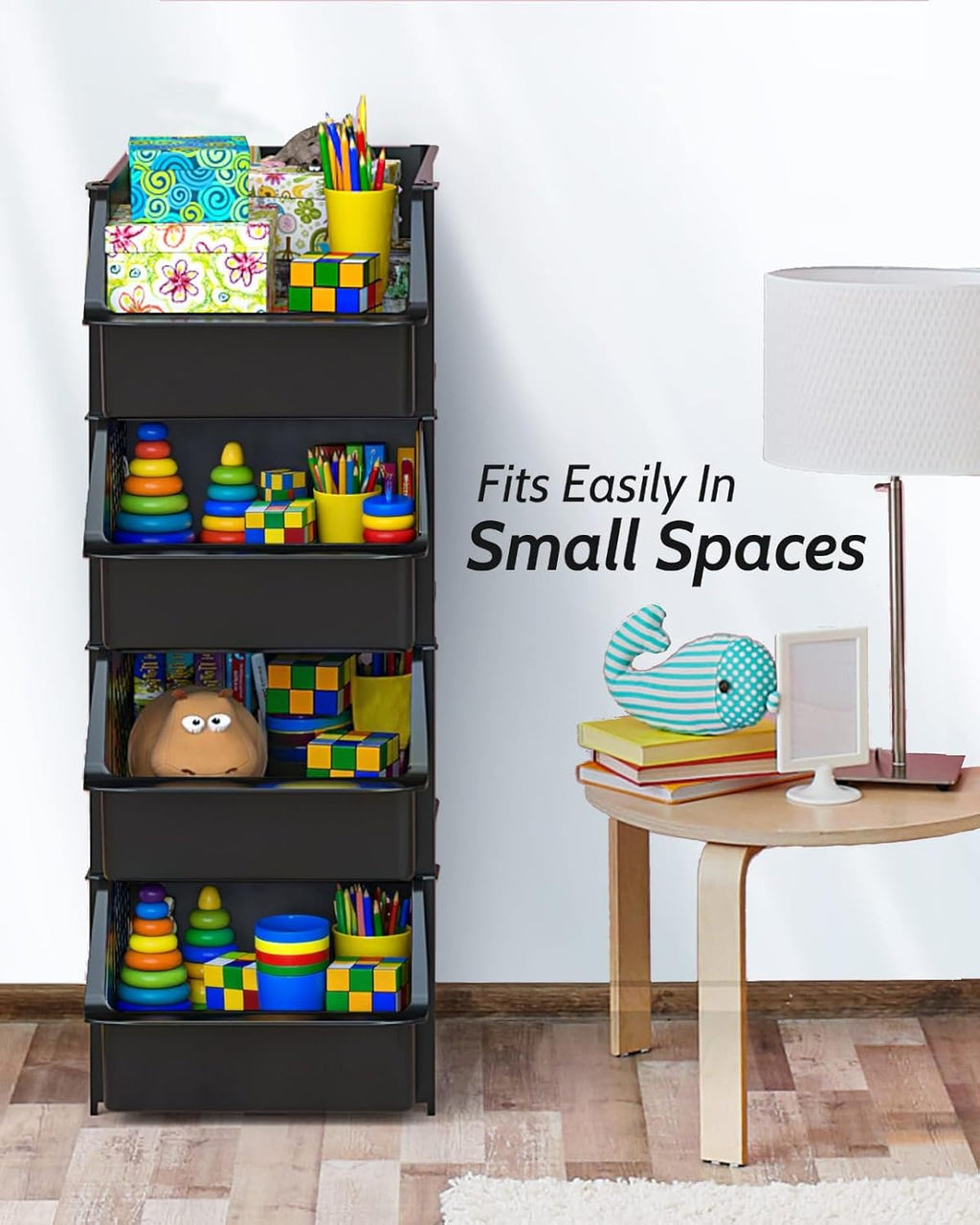 TidyFriend Stackable Storage Bins - Open Front Pantry Organizers for Kitchen & Home | 4-Pack Black