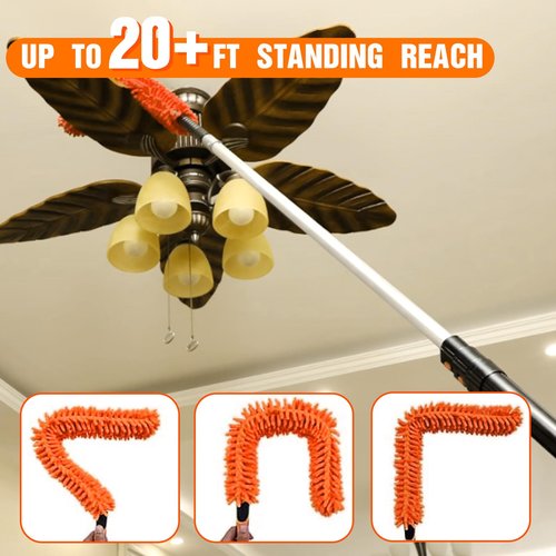 LAANPOLE 26FT High Reach Duster Cleaning Kit with Extension Pole, High Ceiling Fan Cleaner Duster Tool for Fan Blades, Window Washing Kit with Microfiber Feather Duster & Window Squeegee