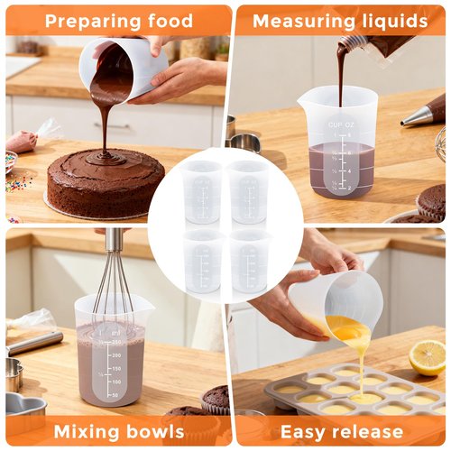 Tuntwcc Silicone Measuring Cups - Measuring Cup Set for Melting Chocolate,Silicone Baking Cups Food Grade Material, Four Scales (1CUP-4PC)
