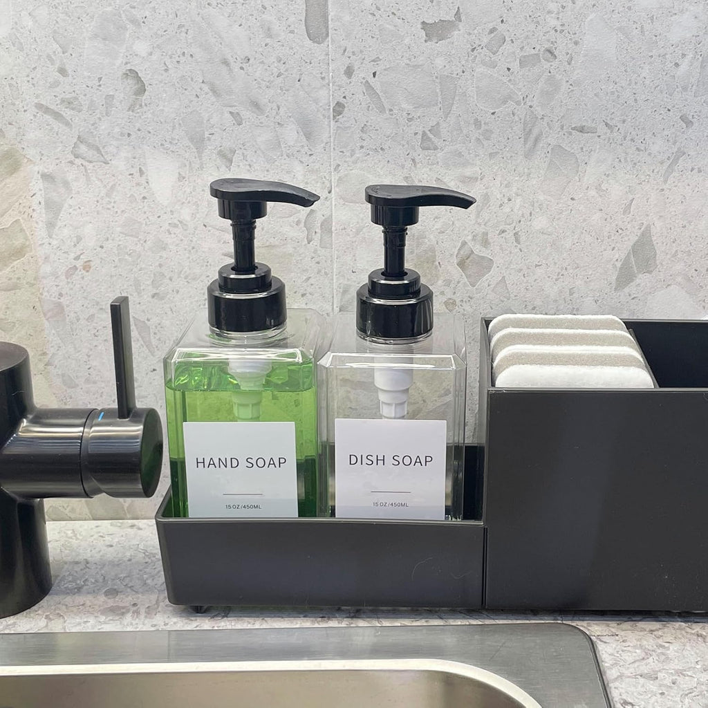 Skiennix Clear Soap Dispenser - Waterproof Labels & Thickened Plastic | 15oz 2-Pack for Kitchen & Bathroom
