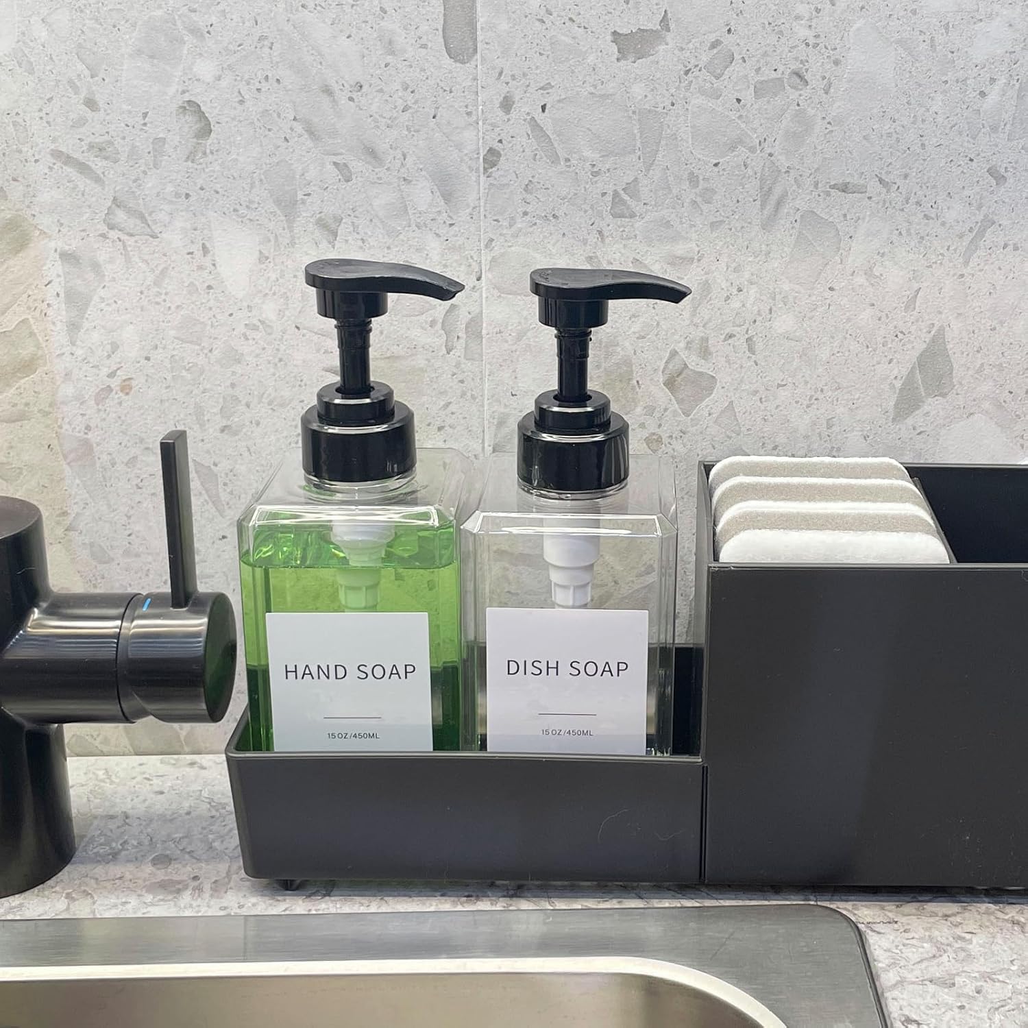 Skiennix Clear Soap Dispenser - Waterproof Labels & Thickened Plastic | 15oz 2-Pack for Kitchen & Bathroom