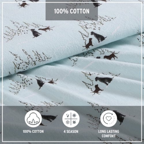 Eddie Bauer - Flannel Sheets Twin Size, Anti-Pilling & Wrinkle Resistant Cotton, Touchably Soft for All-Season Comfort - Bed Sheets with Matching Pillowcases & Fitted Sheet (Dog Friends Blue)