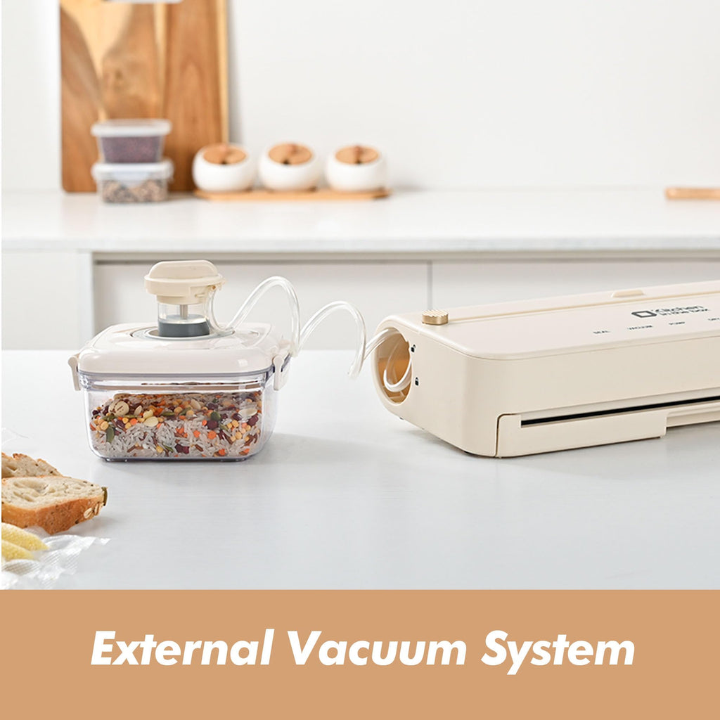 Kitchen Vacuum Sealer, Smart Vacuum Food Sealer with Built-in Bag Storage and Cutter Food Vacuum Storage with External VAC for Jar and Containers, Includes 5M Bag Rolls (silver)