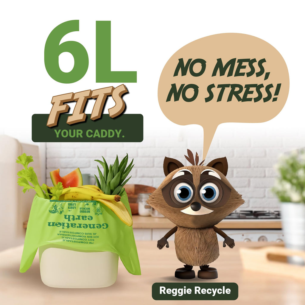 120 Bags 1.6 Gallon (6L) | Tie Handle Compostable Food Waste Bags | BPI Certified Kitchen Countertop Compost Bin Liners | Extra Strong Biodegradable Caddy Bags | Generation earth