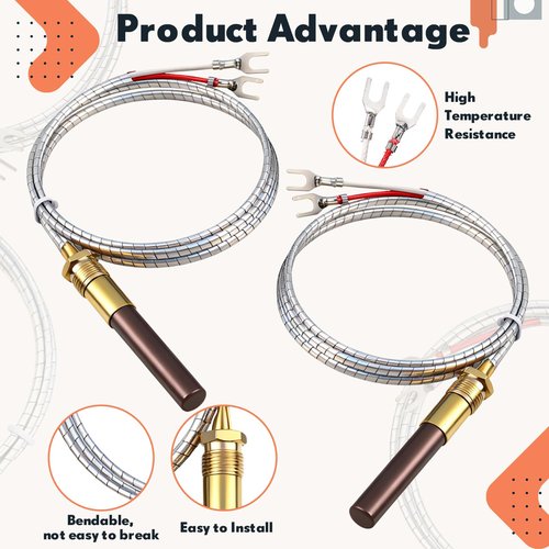 Otoolling 5 Pcs 36" Thermopile Generators with Two Lead for Gas 750mv Thermopile Fireplace Water Heaters Fryer Cluster Replacement Part