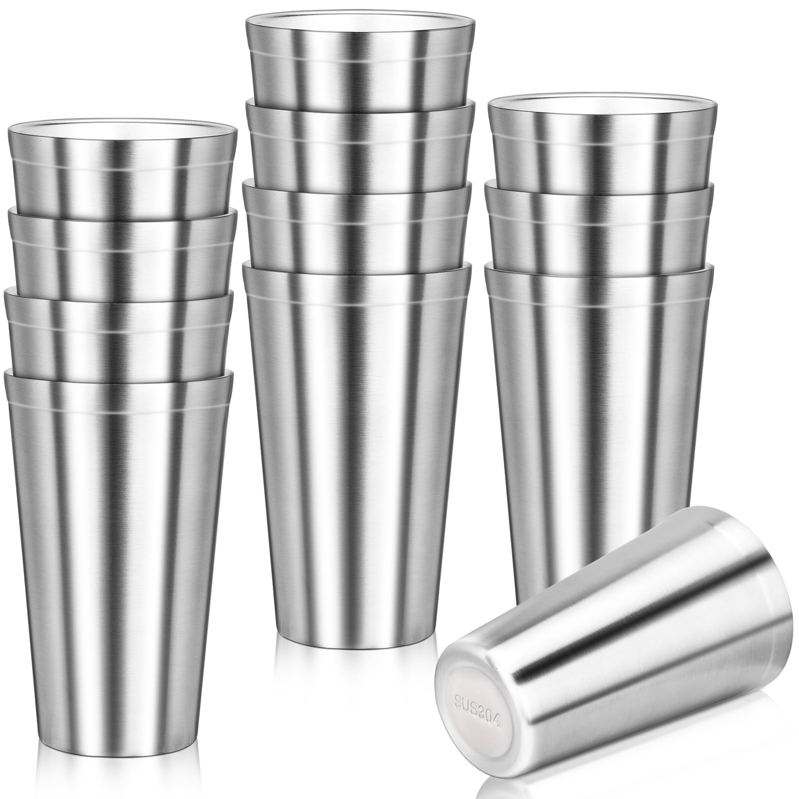 Offiper Stainless Steel Cups, 16 oz Insulated Tumbler, 12 Pack Double Wall Unbreakable Stackable Water Tumblers Insulated Metal Cup Premium Drinking Glasses for Travel Camping Home Outdoor