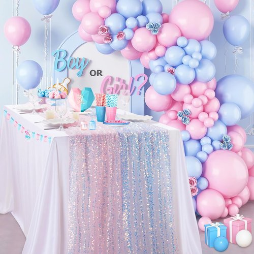 B-COOL Sequin Table Runner Iridescent Blue Table Runners 25x120inch 4 Packs Elegant Table Runners for Wedding Birthday Mermaid Party Ceremony