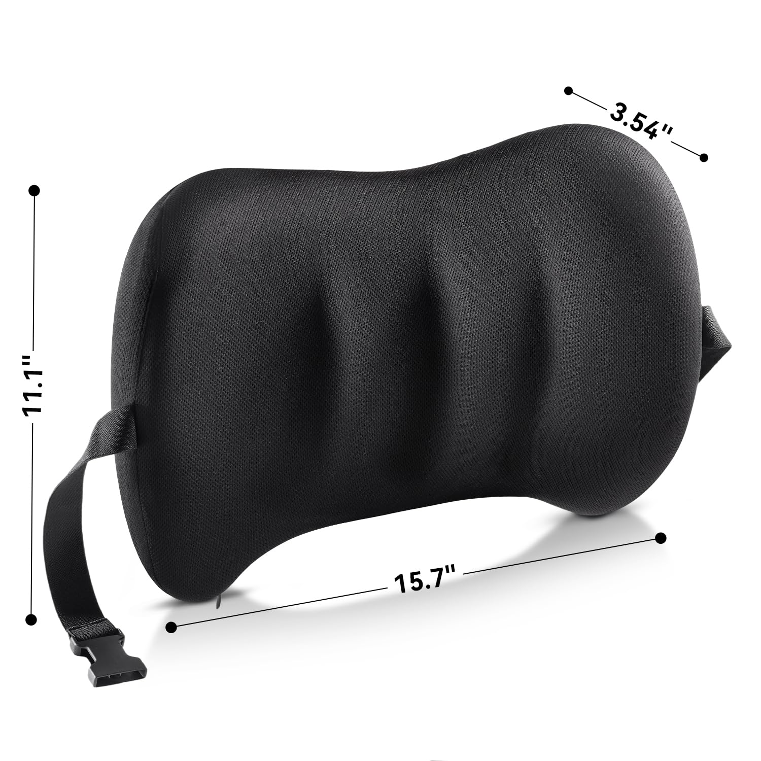 Lumbar Support Pillow for Car Seat and Office Chair, Memory Foam Back Cushion with Breathable Cover and Adjustable Straps for Driving, Ergonomic Orthopedic Back Rest Lower Back Support, Black
