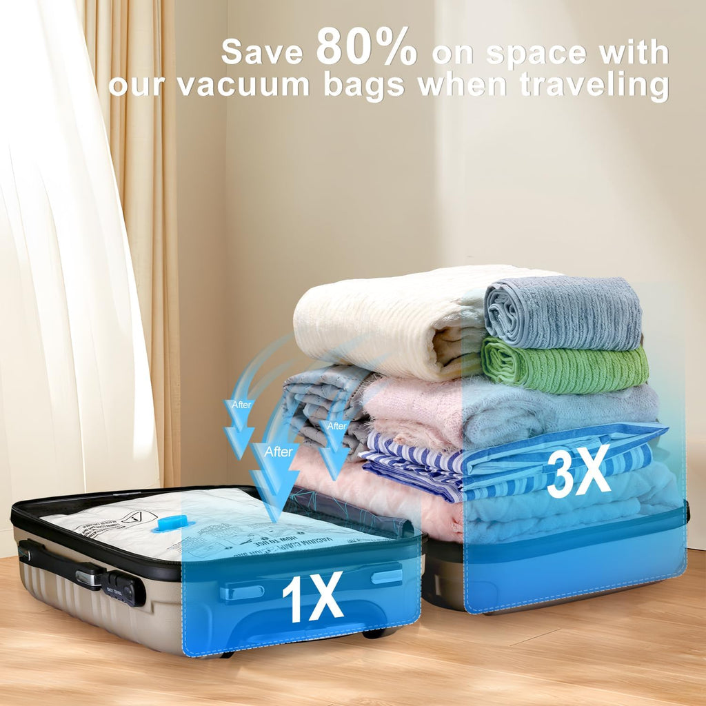 UPGOGO Vacuum Storage Bags - Space-Saving Travel Bags for Clothing & Blankets | 6-Pack Combo