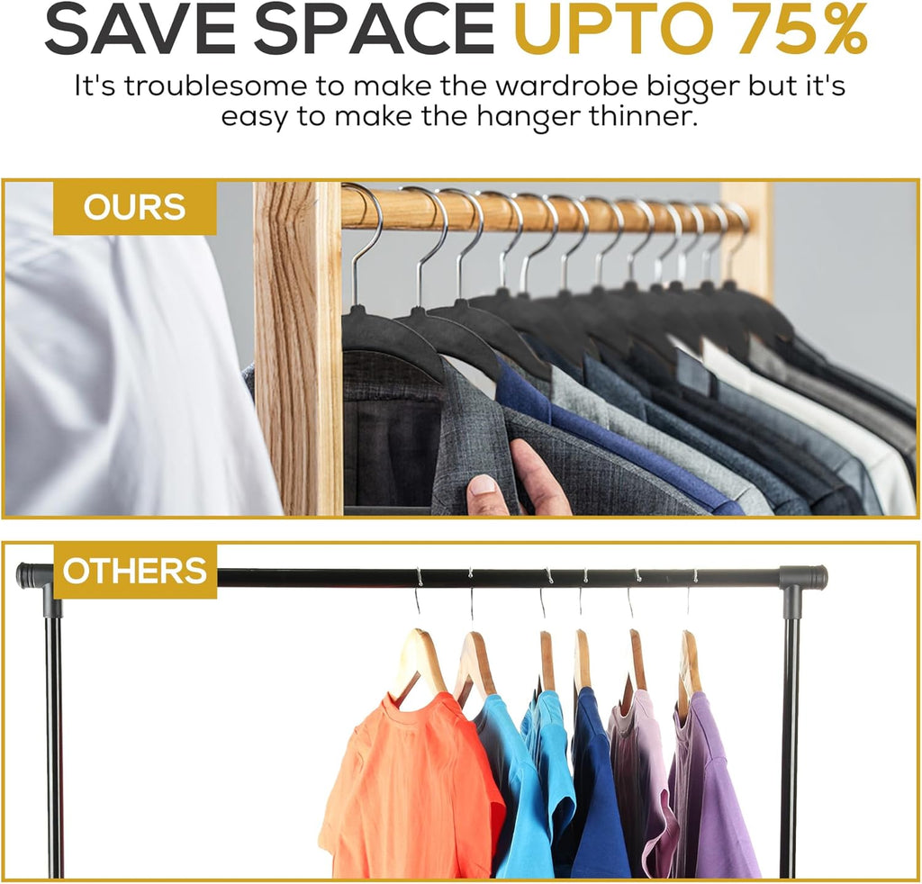 Techzoo Velvet Hangers - Ultra Thin Non-Slip Design for Space Saving | 50 Pack in Black