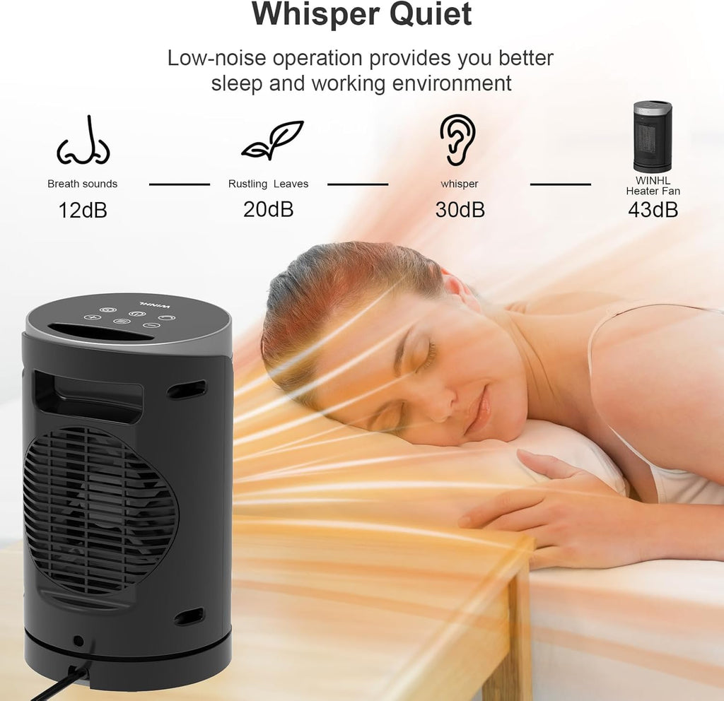 WINHL Portable Electric Space Heater - 1500W PTC Ceramic with Thermostat, Remote & 70° Oscillation | Ideal for Home & Office