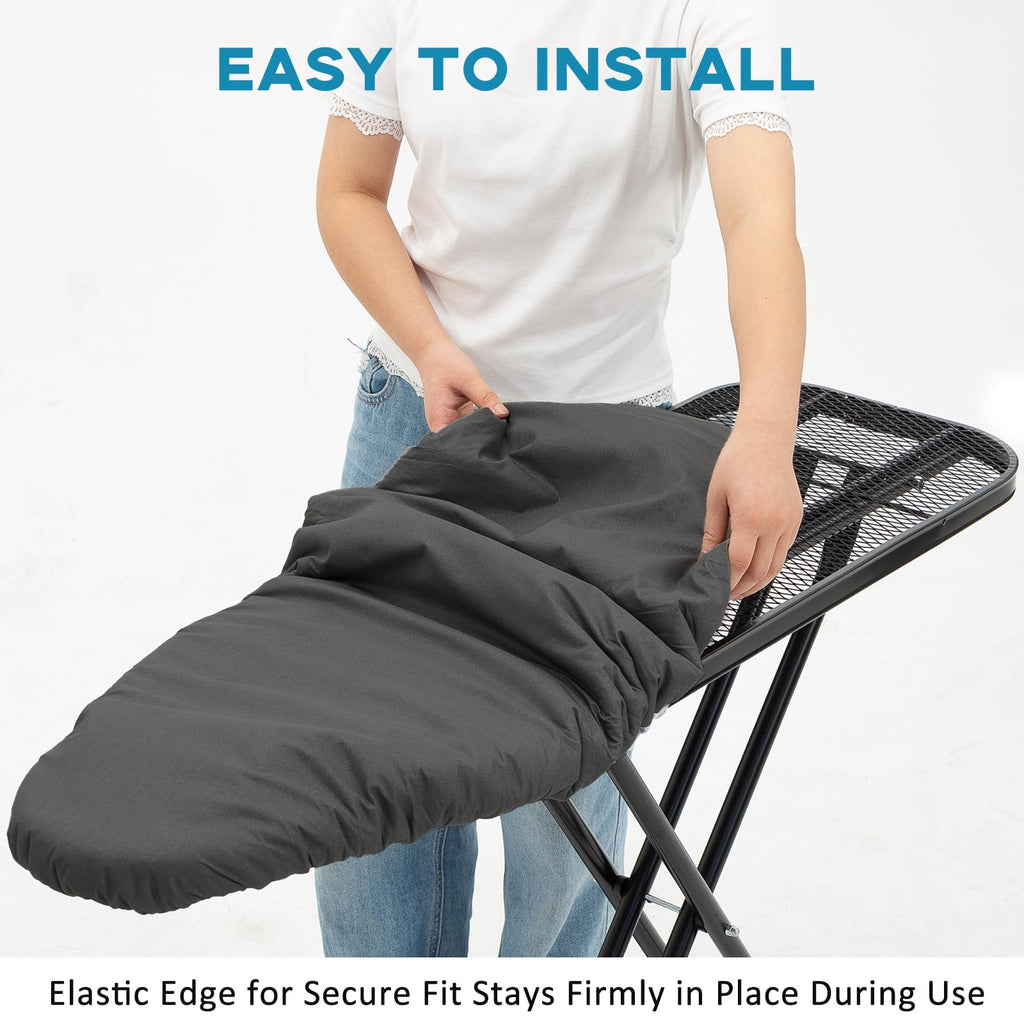 Iron Board Cover with Padding, RAINHOL Extra Thick Heavy Duty Aluminum Coated Ironing Board Cover, Scorch and Stain Resistant, Elastic Edge, Standard Size 15"x54", Black
